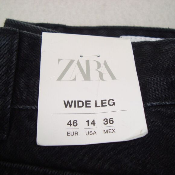 NEW! Zara Womens High Rise Full Length Wide Leg Raw Hem Black Jeans Size 14 - Picture 3 of 12